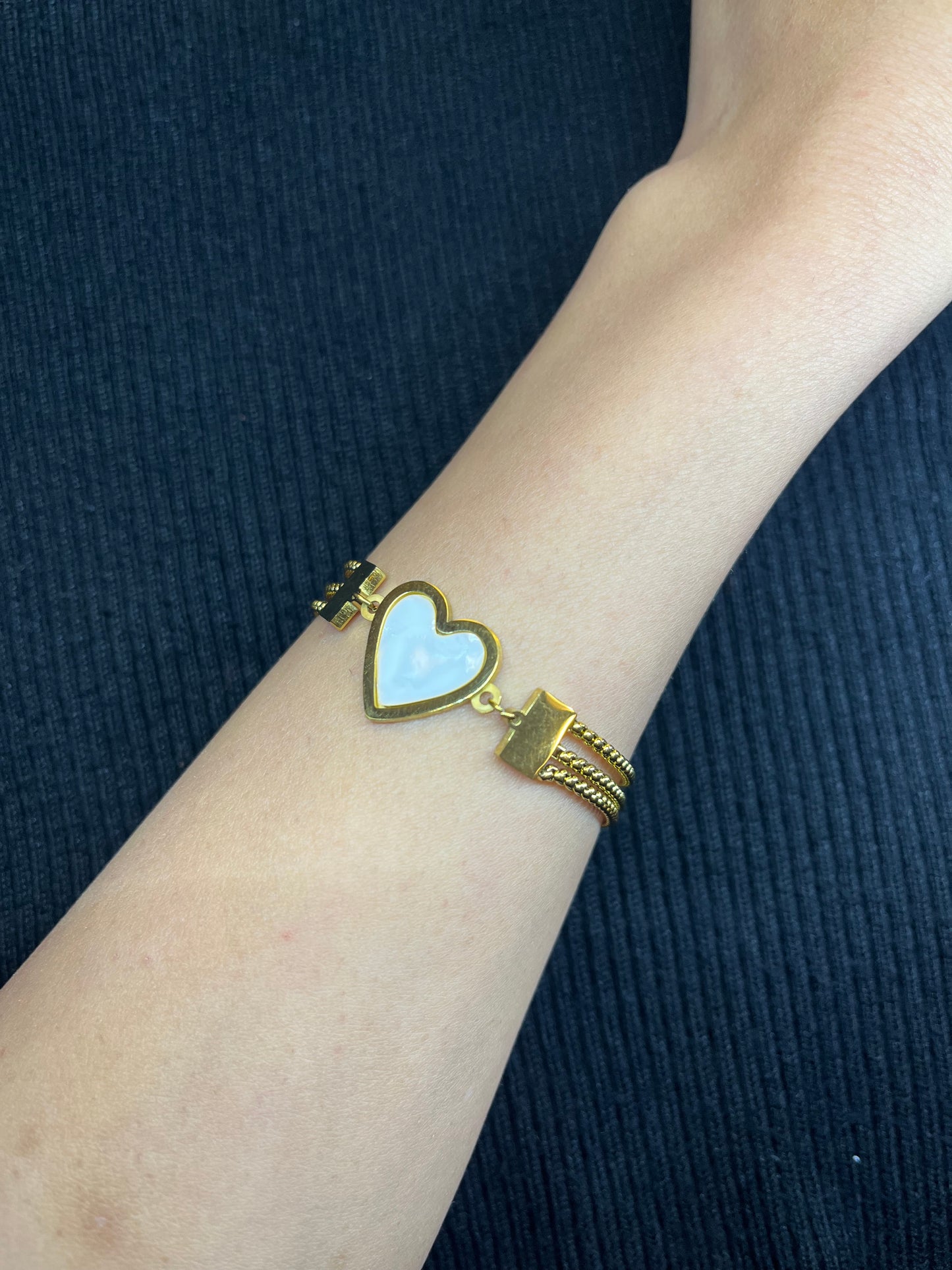 White Stone Hearts Three Layer Chain Bracelet