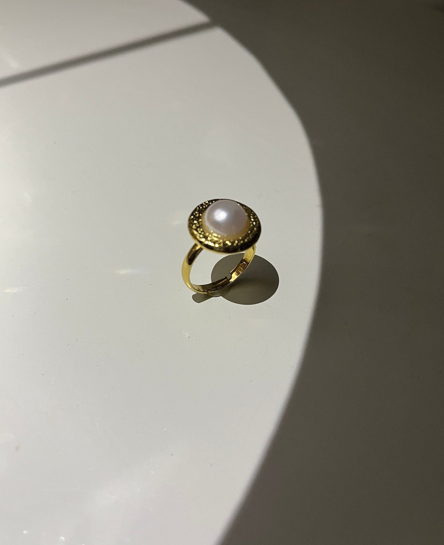 Luna Pearl Adjustable Gold Ring
