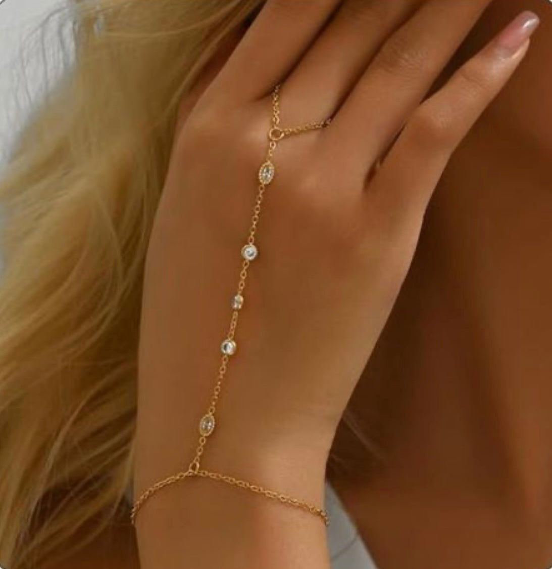 Round & Oval Stone Line Hand Chain Bracele