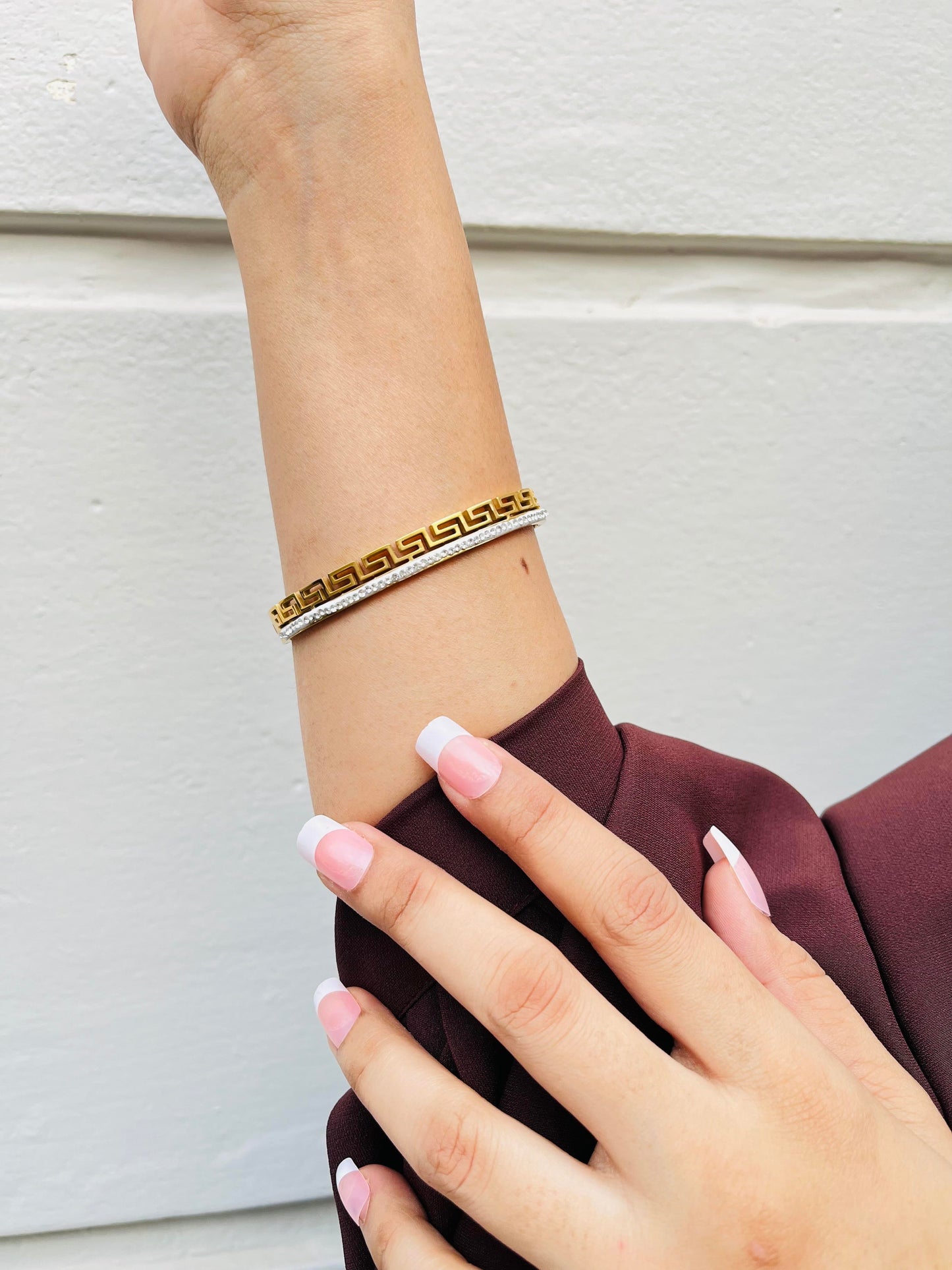 14K Gold-Plated Greek Key Bangle Bracelet