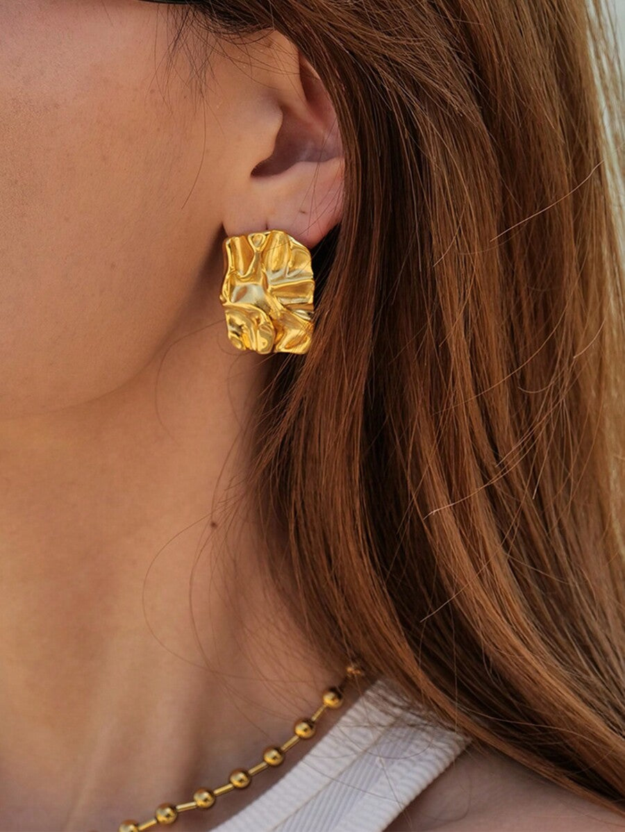 Wrinkle Style Gold Plated Paper Earrings