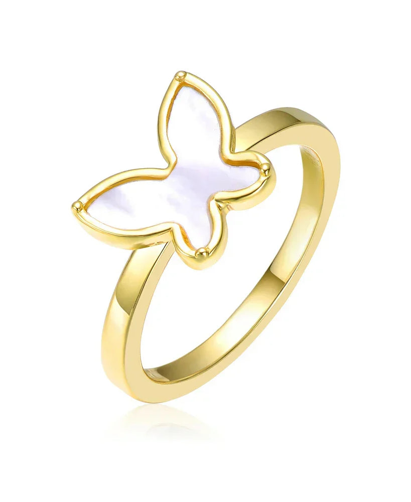 Gold Mother of Pearl Butterfly Ring