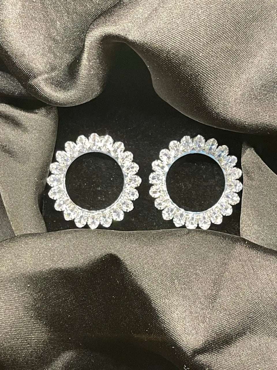 Large Crystal, Silver gold plated earrings Circle Earrings Gleamora
