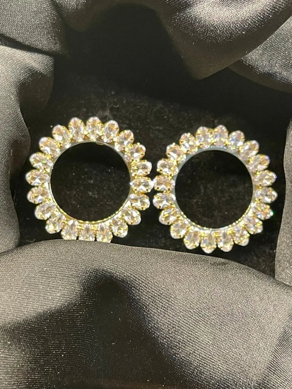 Large Crystal, Silver gold plated earrings Circle Earrings Gleamora gold