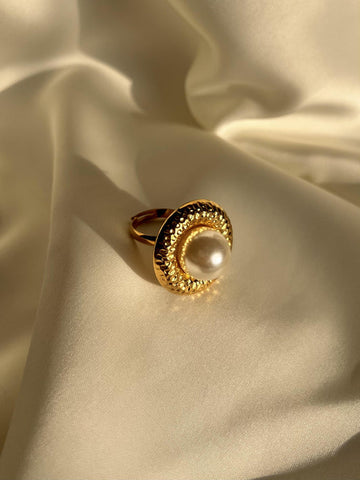 Luna Pearl Adjustable Gold Ring