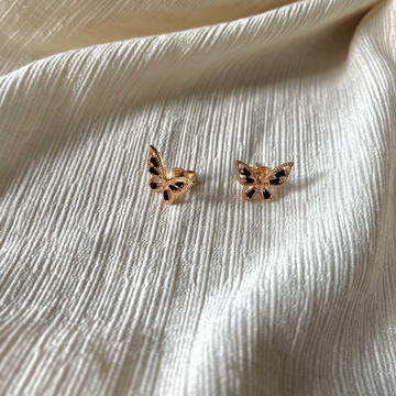 Tiny Black Stone Gold butterfly Earrings