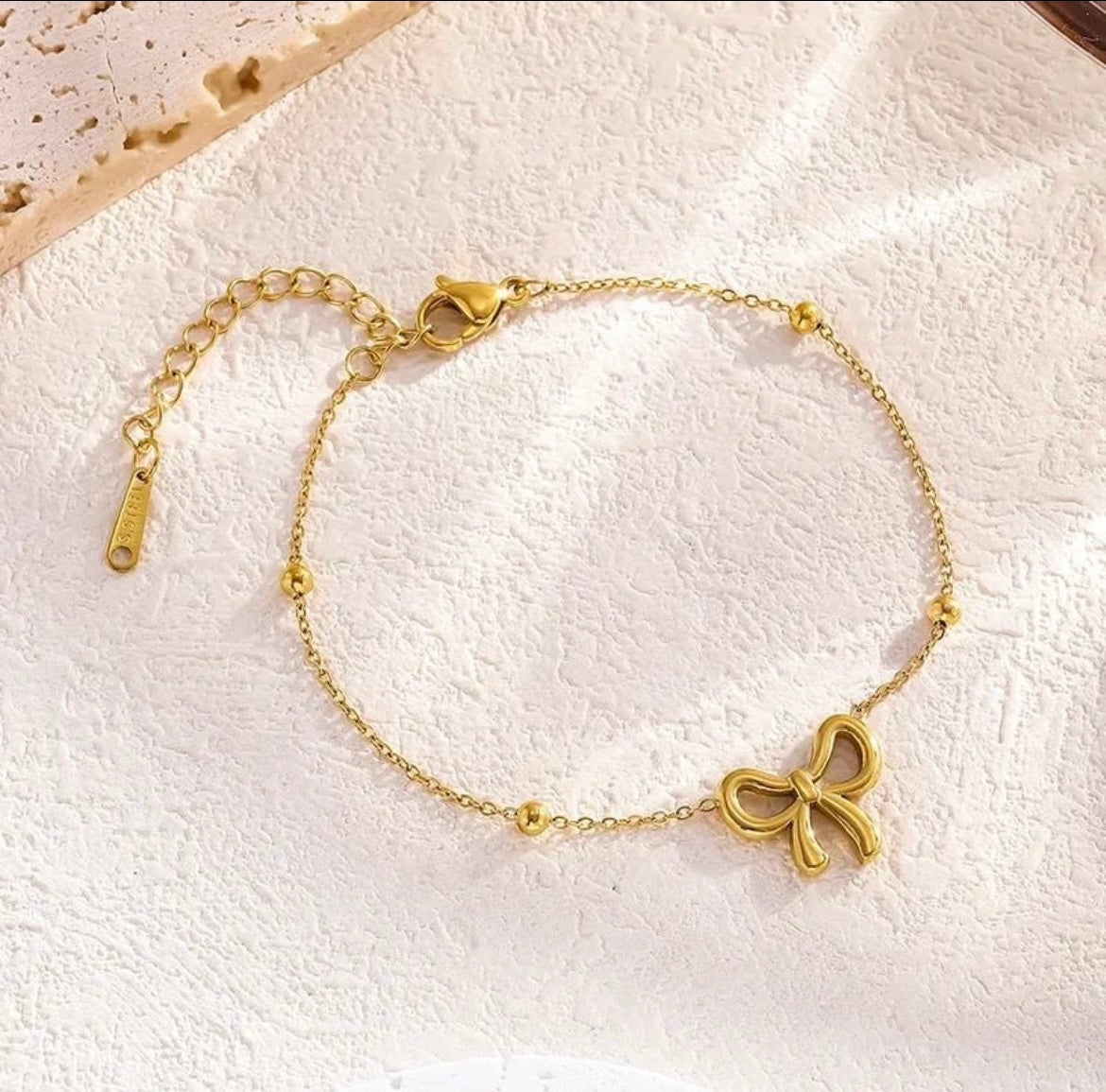 Dainty Stainless Steel Bowknot Bead Chain Bracelet