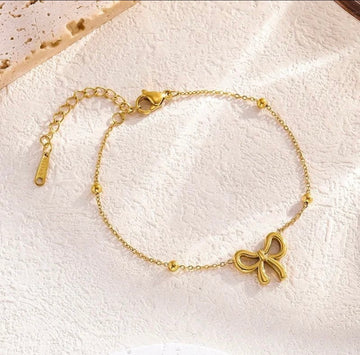 Dainty Stainless Steel Bowknot Bead Chain Bracelet