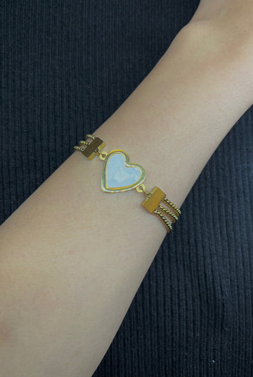 White Stone Hearts Three Layer Chain Bracelet