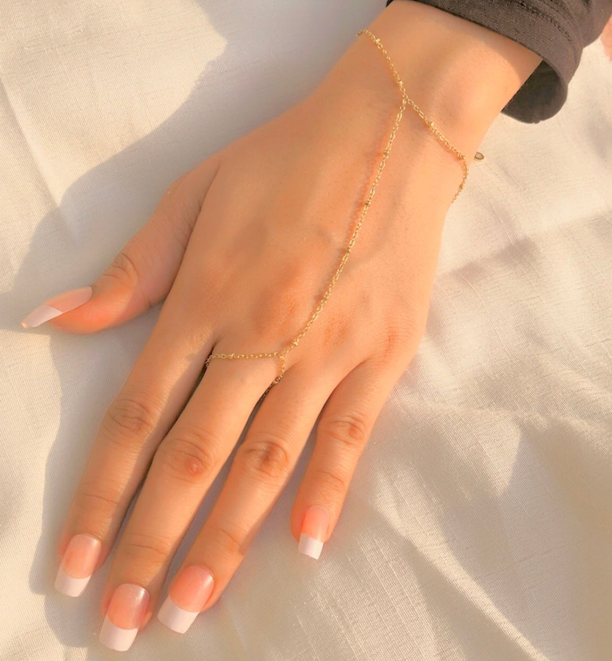 Dainty Gold-Plated Beaded Hand Chain Bracelet