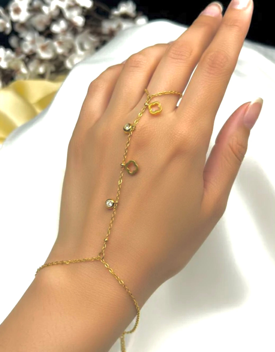 Clover Charm Hand Chain Bracelet