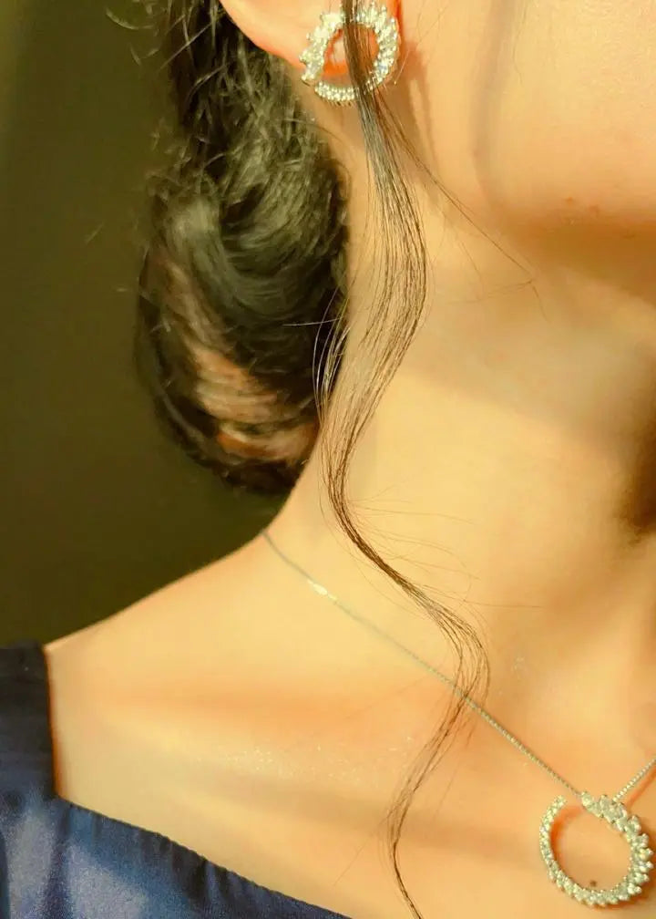 Cubic Zirconia Half Round Leaf Pendant Necklace