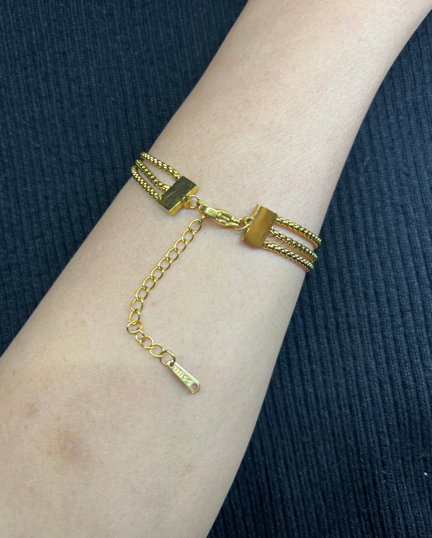 White Stone Hearts Three Layer Chain Bracelet