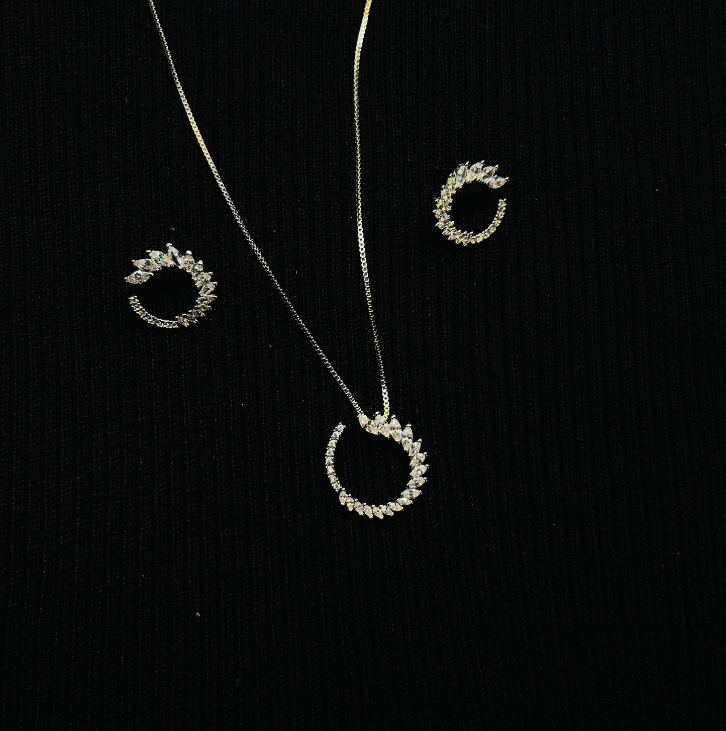 Cubic Zirconia Half Round Leaf Pendant Necklace