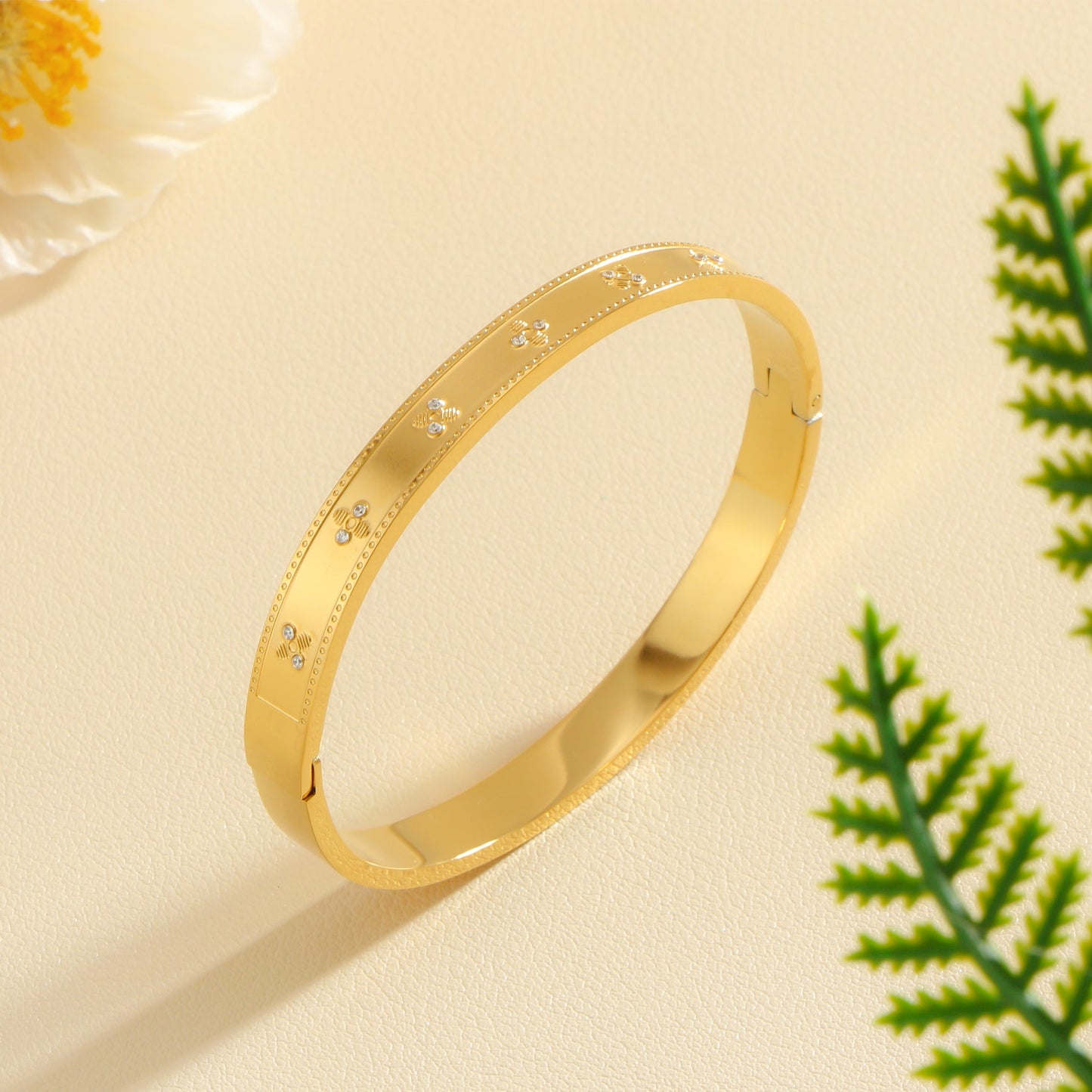 Gold Plated  Engraved Bangle Bracelet _14K