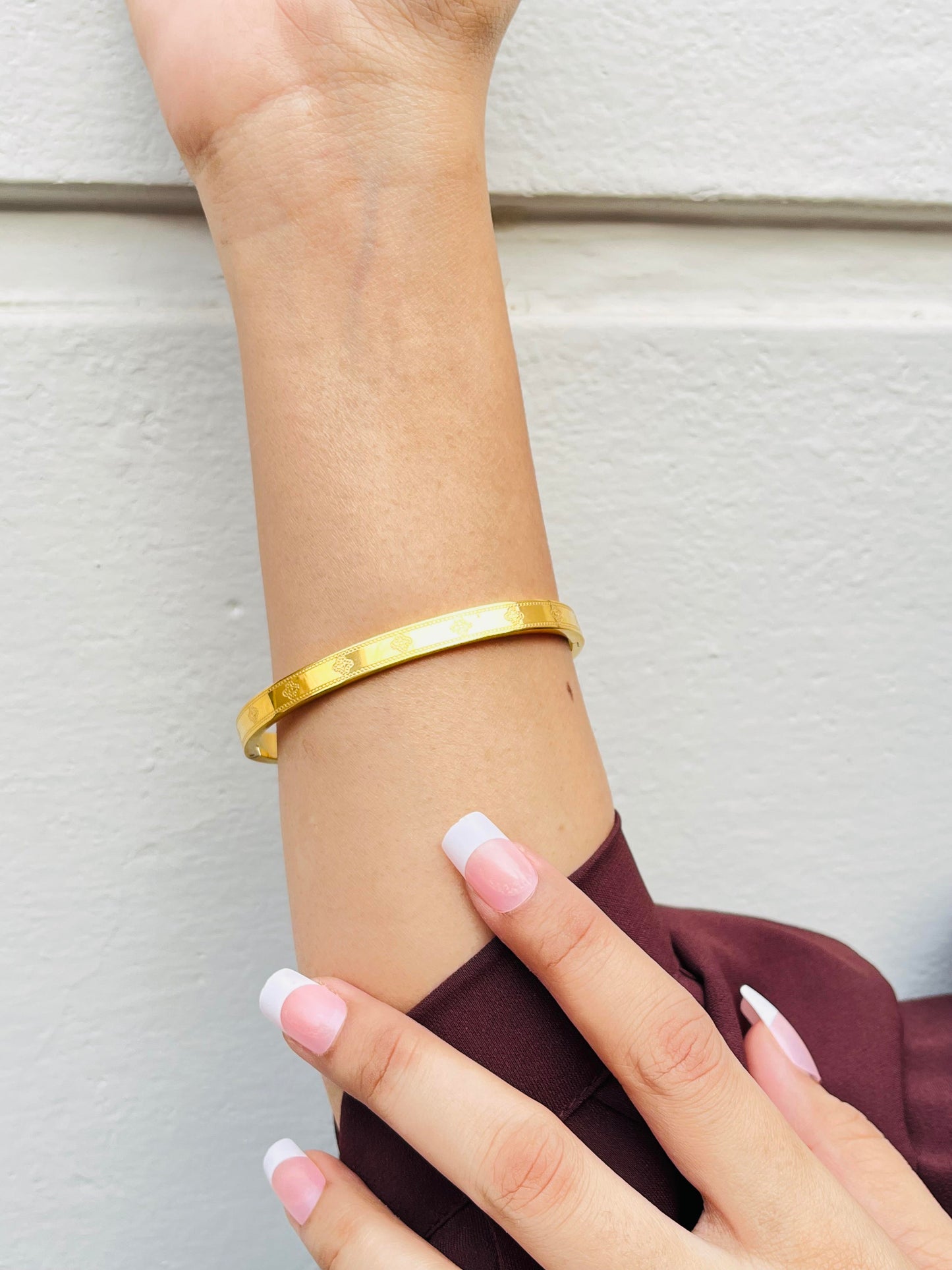Gold Plated  Engraved Bangle Bracelet _14K
