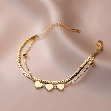 Three Hearts Double Layer Chain Bracelet