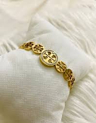 Elegant Gold Plated Emblem Bracelet – Luxury Statement Jewelry for Women