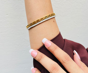 14K Gold-Plated Greek Key Bangle Bracelet