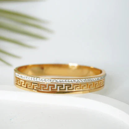 14K Gold-Plated Greek Key Bangle Bracelet