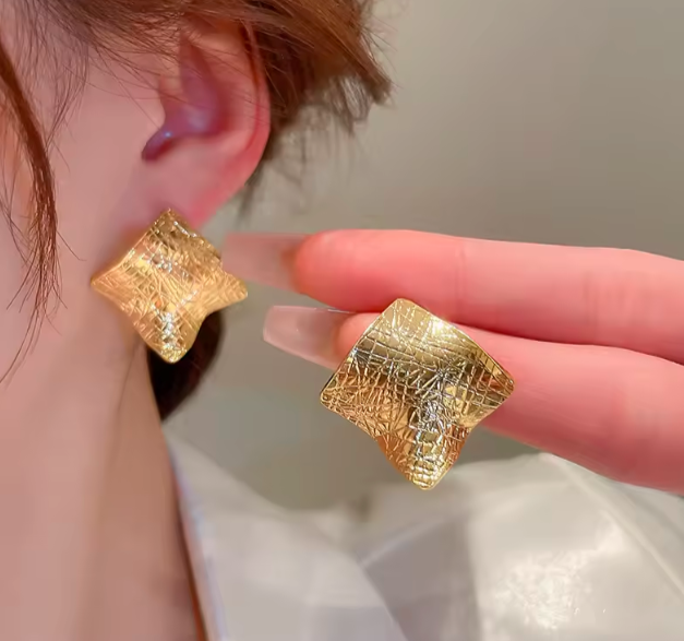 Metal Square Textured Earrings