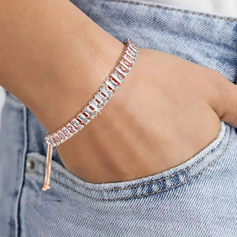 Rectangular Cubic Zirconia Bracelet Adjustable JEWELRY Gleamora
