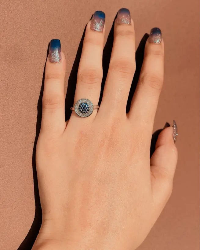 Silver "Evil Eye Ring" Blue Sapphire Ring Gleamora 
