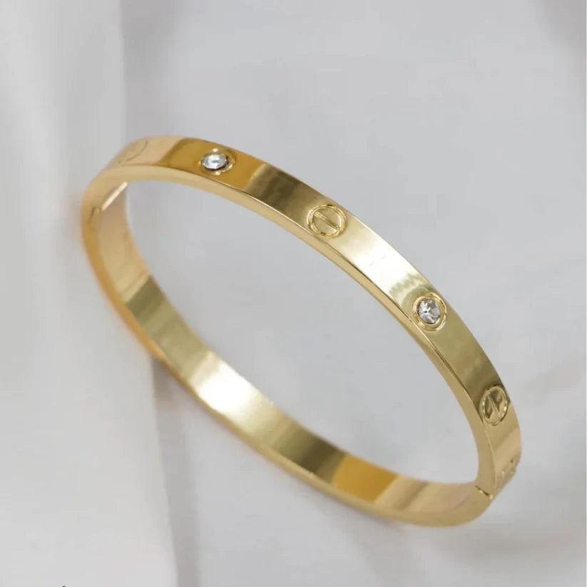 Gold Toned Band Bracelet, Openable Bangle Kada