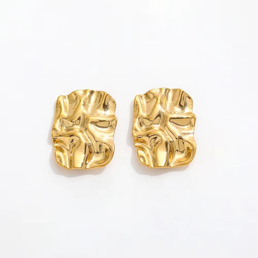 Wrinkle Style Gold Plated Paper Earrings