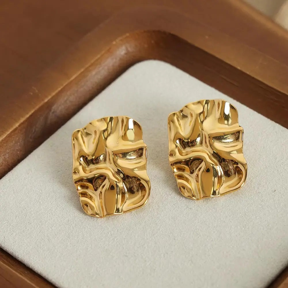 Wrinkle Style Gold Plated Paper Earrings