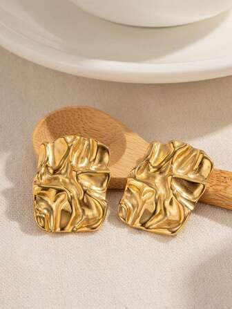 Wrinkle Style Gold Plated Paper Earrings