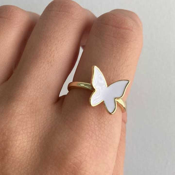 Gold Mother of Pearl Butterfly Ring